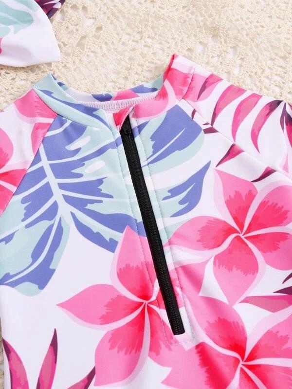 Baby Girl Floral Swimming Costume With Headband