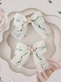 2 Piece Floral Diamante Pearl Bow Hair Clips Set
