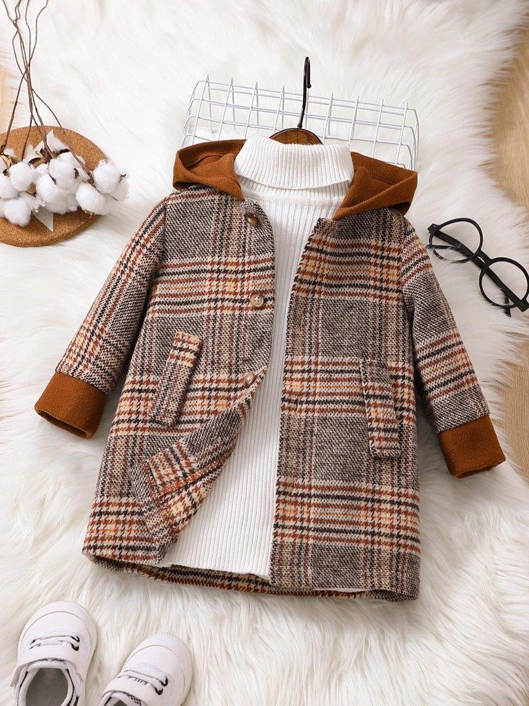 Baby Unisex Plaid Coat Brown