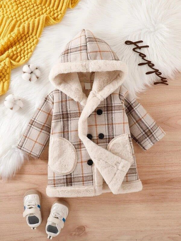 Baby Plaid Teddy Lined Hooded Coat