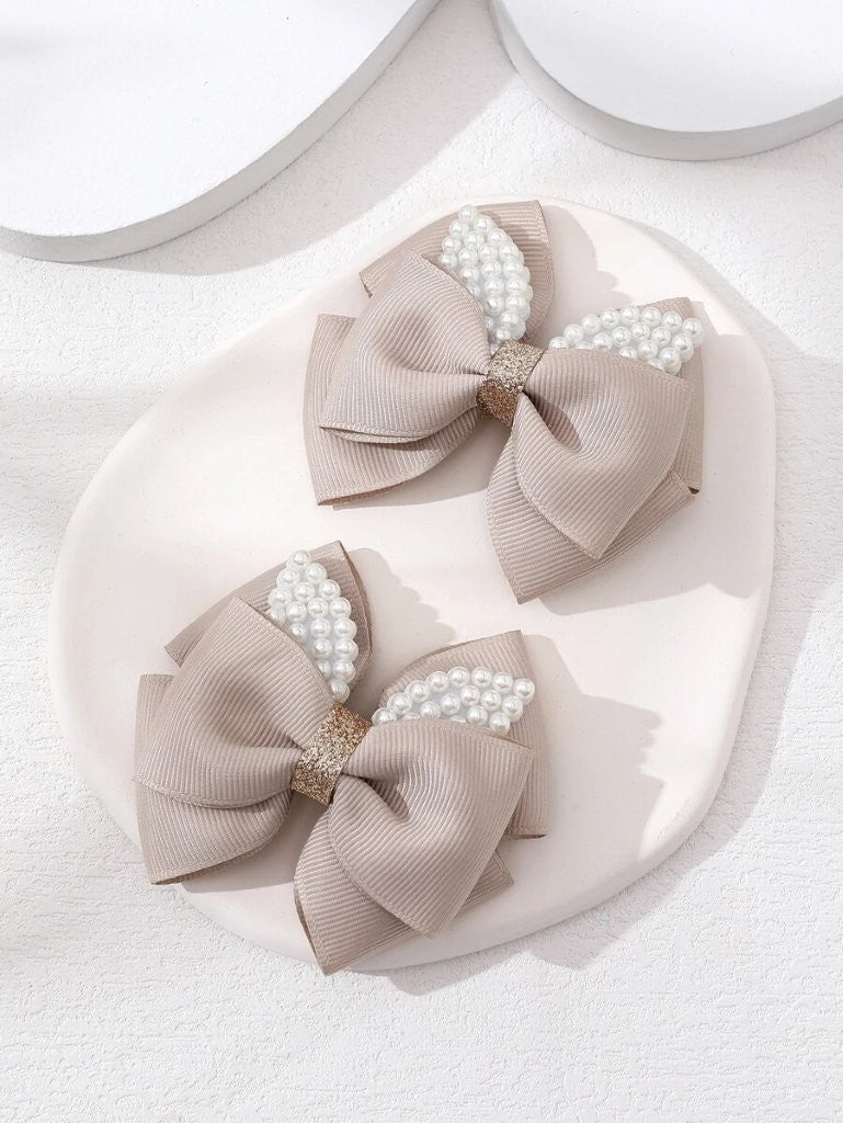 2 Piece Faux Pearl Camel Hair Clips Set