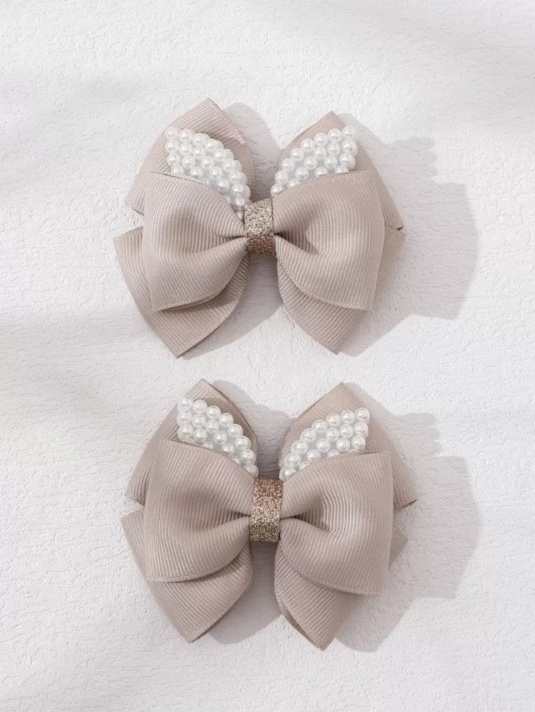 2 Piece Faux Pearl Camel Hair Clips Set