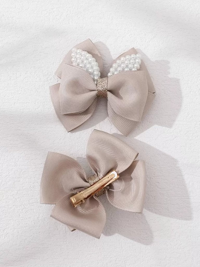 2 Piece Faux Pearl Camel Hair Clips Set