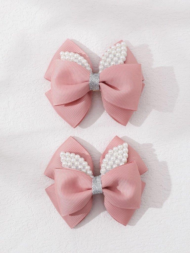 2 Piece Faux Pearl Hair Clips Set Pink