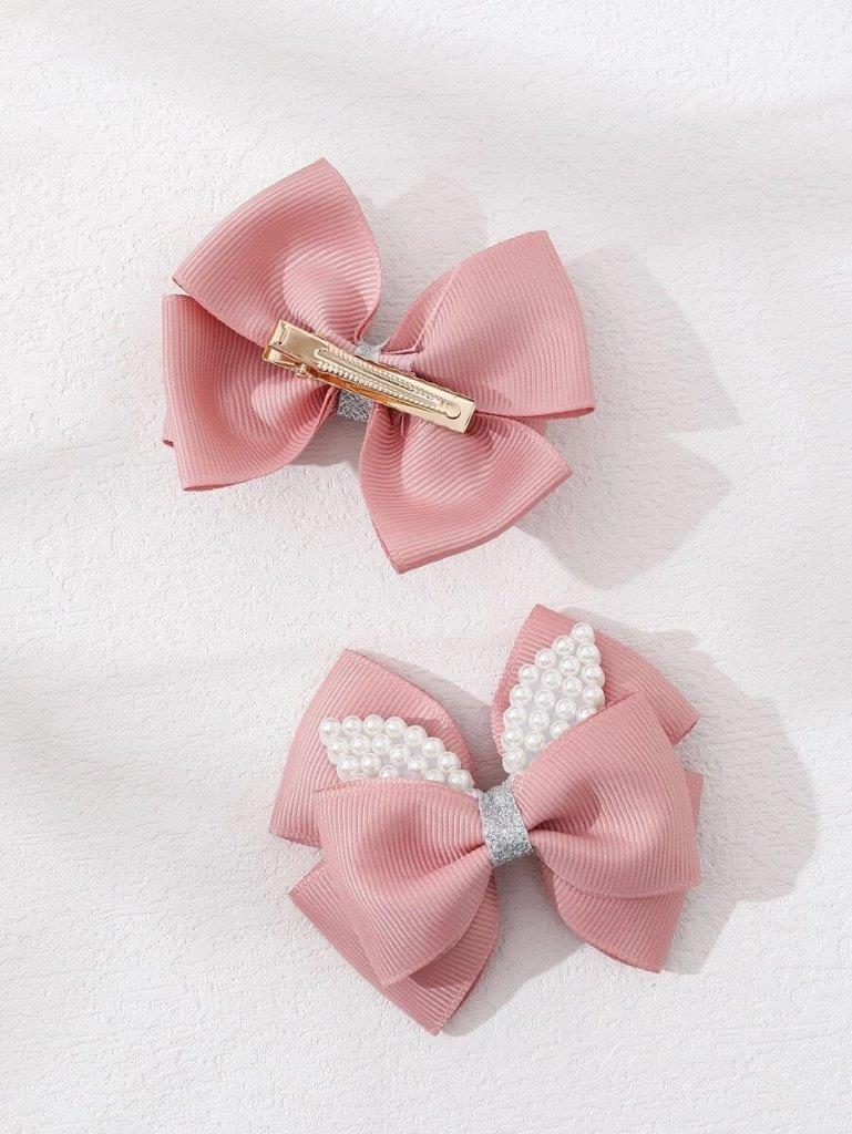 2 Piece Faux Pearl Hair Clips Set Pink