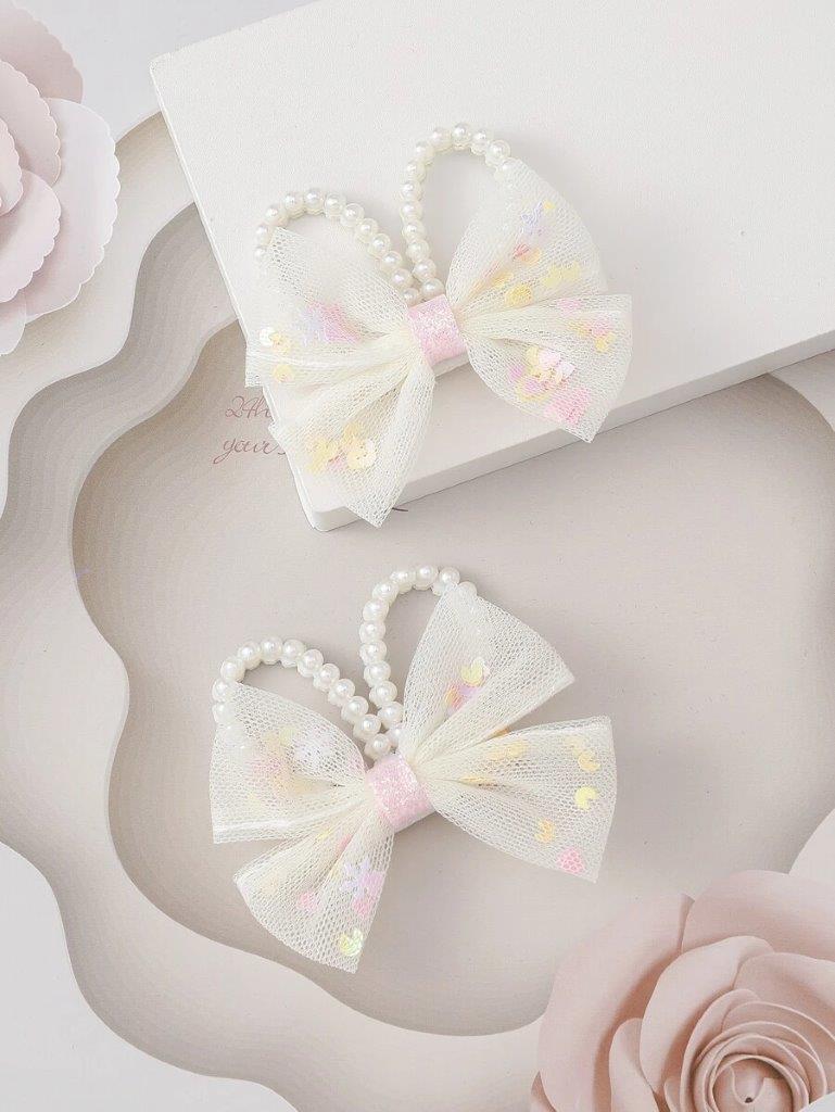 2 Piece Pearl Rabbit Ear Hair Clips Set Pink