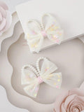 2 Piece Pearl Rabbit Ear Hair Clips Set Pink