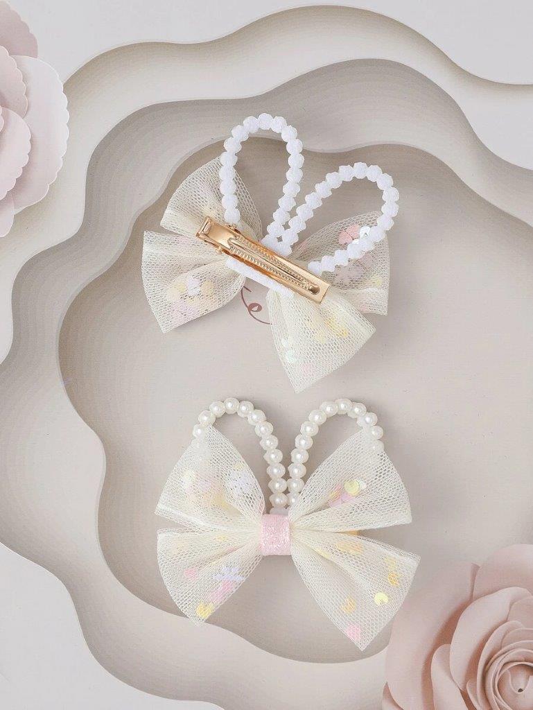 2 Piece Pearl Rabbit Ear Hair Clips Set Pink