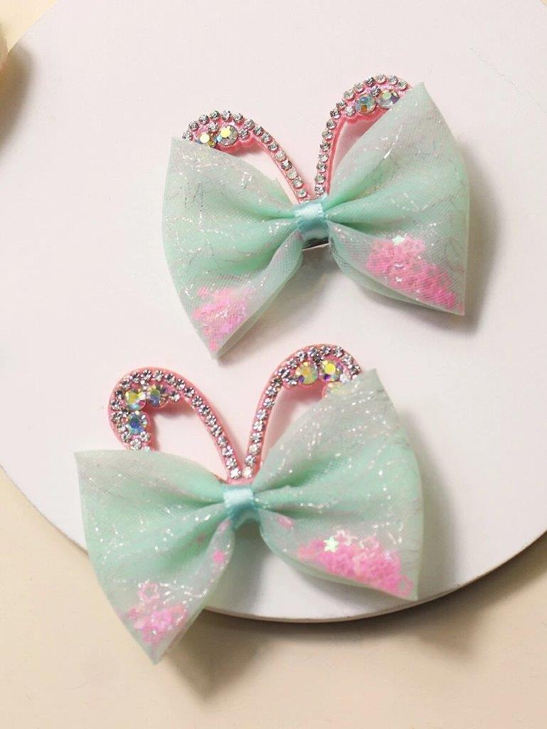 2 Piece Pearl Rabbit Ear Hair Clips Set Mint Green