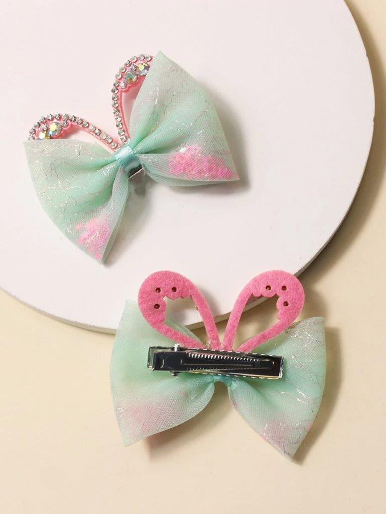 2 Piece Pearl Rabbit Ear Hair Clips Set Mint Green