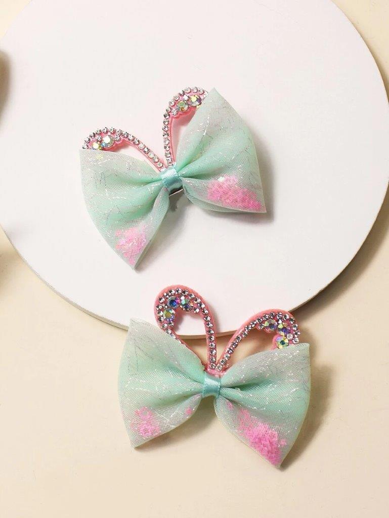 2 Piece Pearl Rabbit Ear Hair Clips Set Mint Green