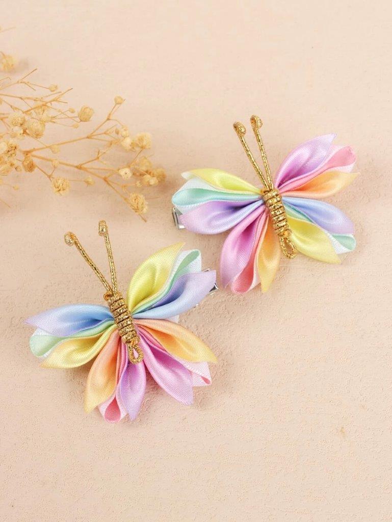 2 Piece Silk Rainbow Butterfly Hair Clips