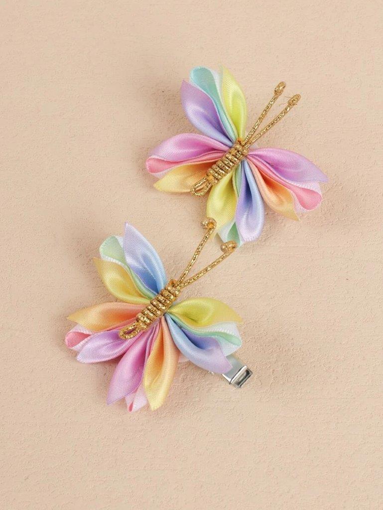 2 Piece Silk Rainbow Butterfly Hair Clips