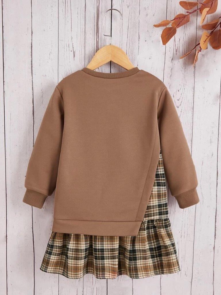 Toddler Girls Hem Plaid Sweatshirt Dress