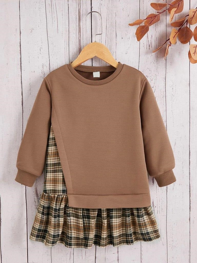Toddler Girls Hem Plaid Sweatshirt Dress