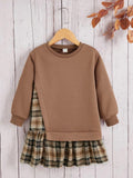 Toddler Girls Hem Plaid Sweatshirt Dress
