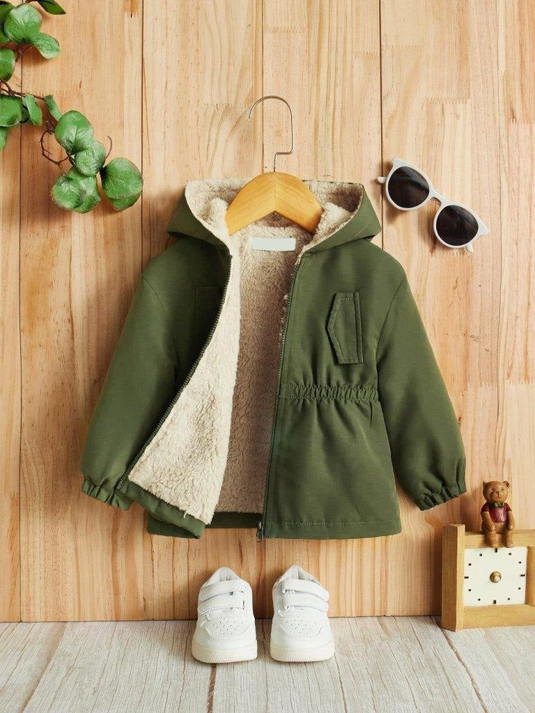 Baby Army Green Teddy Lined Coat