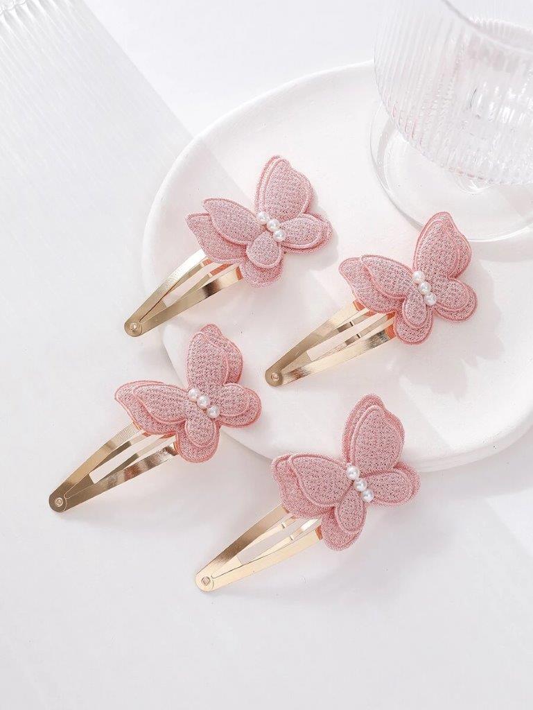 4 Piece Pink Butterfly Hair Clips