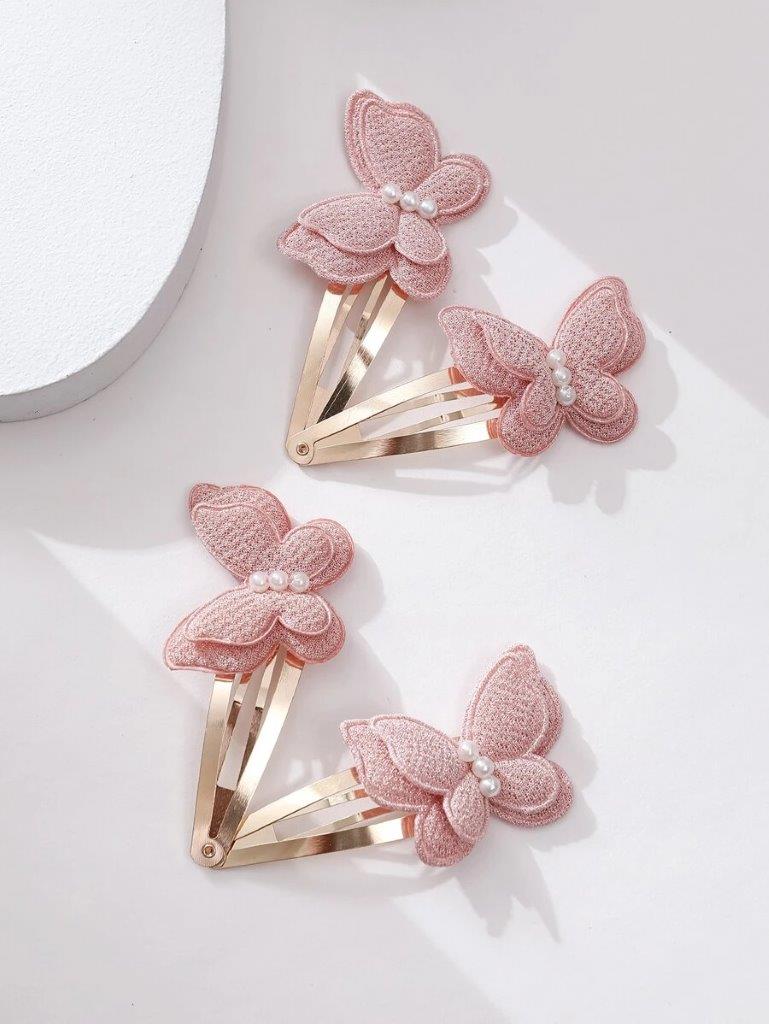4 Piece Pink Butterfly Hair Clips