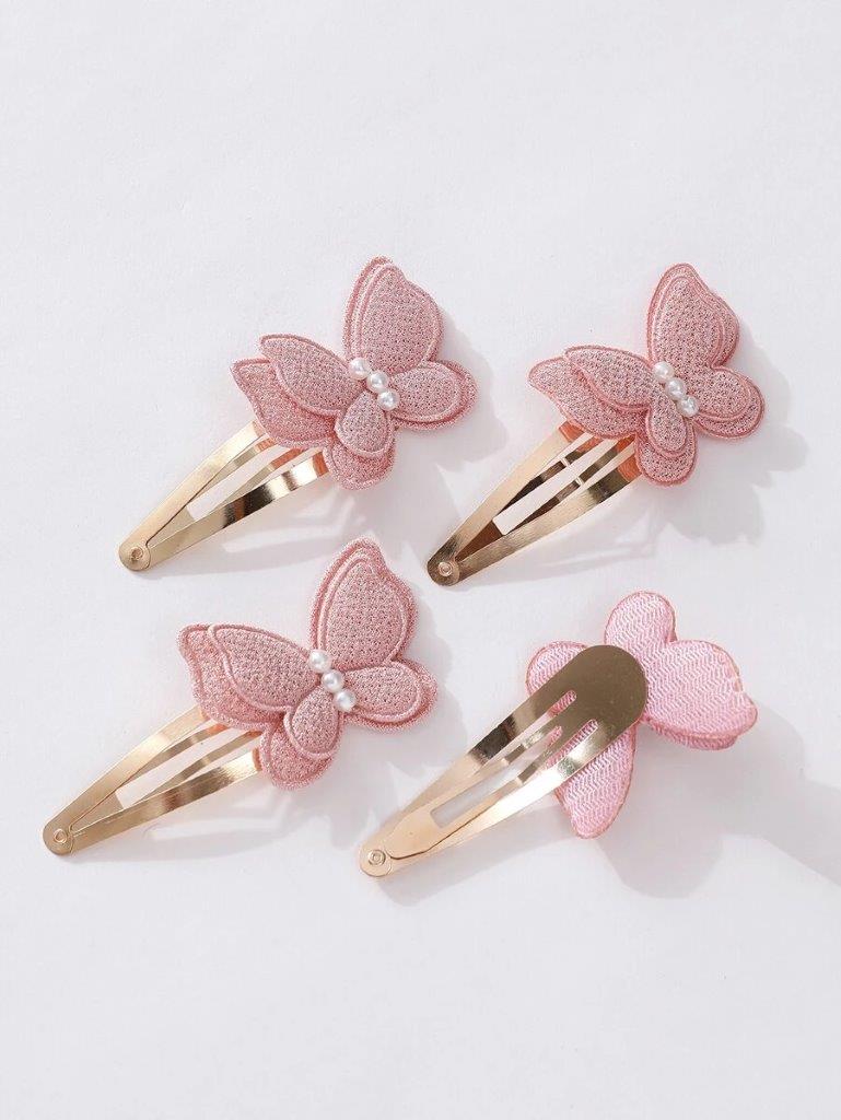 4 Piece Pink Butterfly Hair Clips