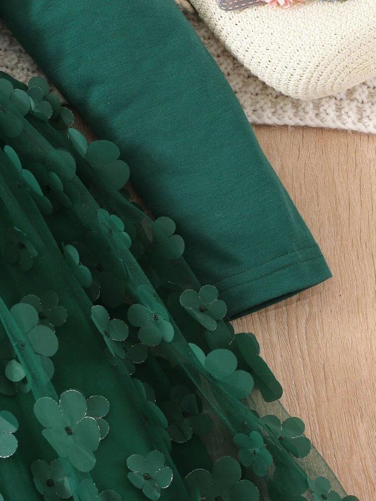 Toddler Girls Green Ruffle Trim Belt Dress