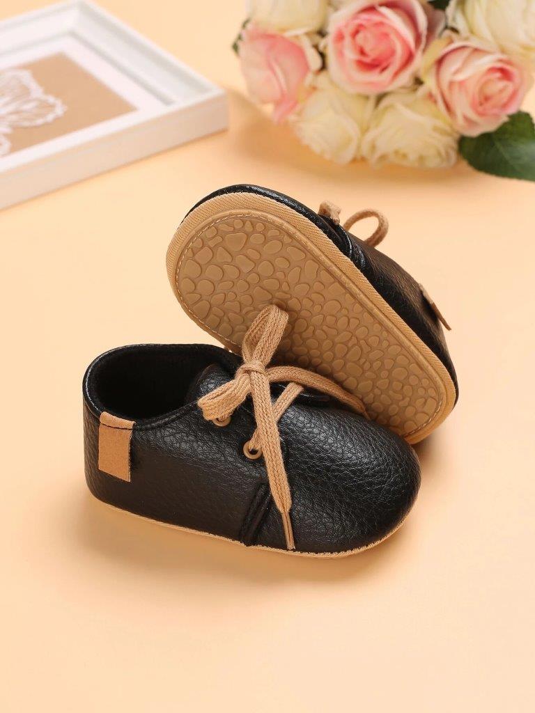 Baby Unisex Leather Lace Up Black