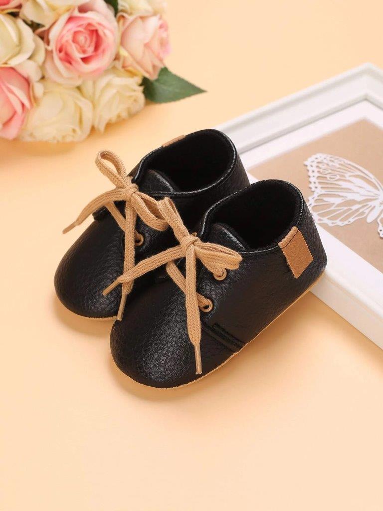 Baby Unisex Leather Lace Up Black