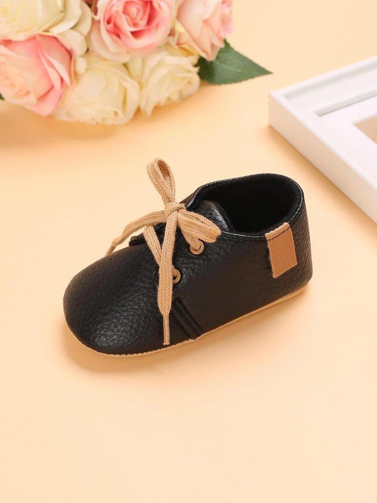 Baby Unisex Leather Lace Up Black