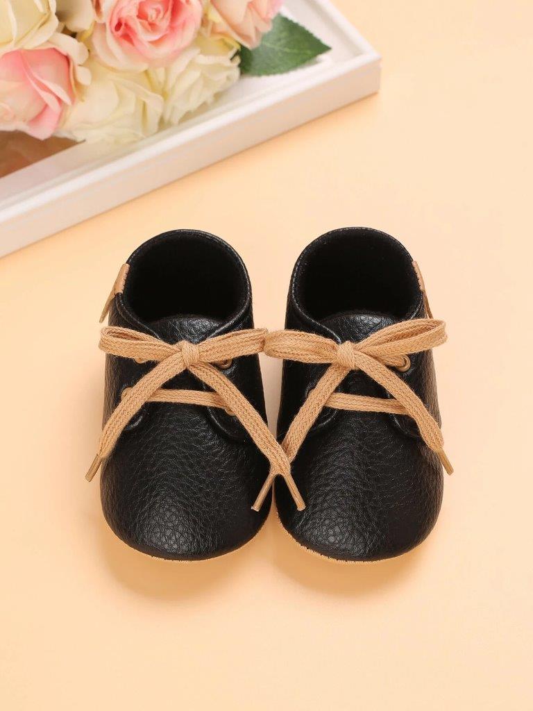 Baby Unisex Leather Lace Up Black