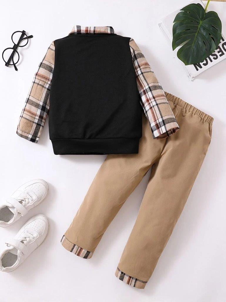 Toddler Boys 2 in 1 Plaid Top And Pants Set