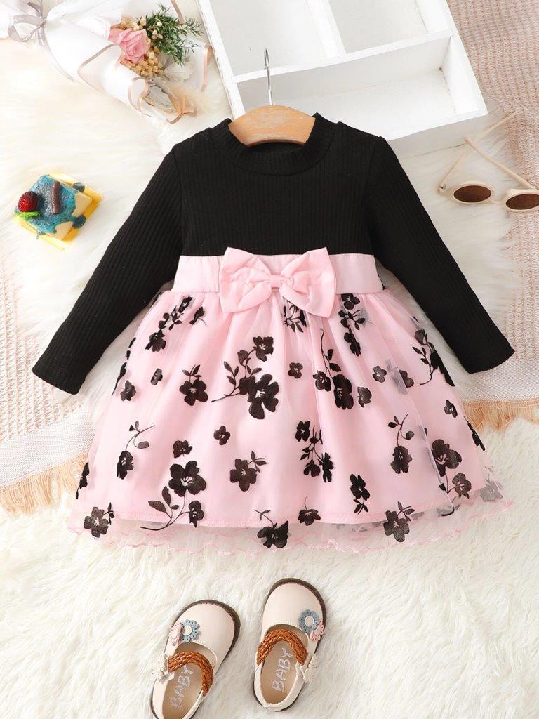 Baby Floral Print Mesh Dress