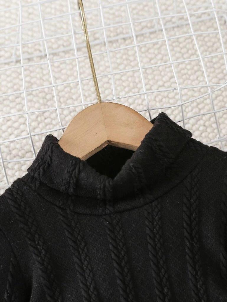 Baby Textured Turtleneck And Plaid Pants Set