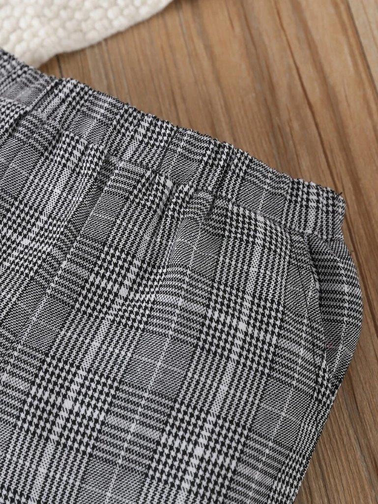 Baby Textured Turtleneck And Plaid Pants Set