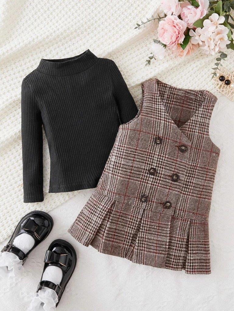 Baby Plaid Dress And Tee Set