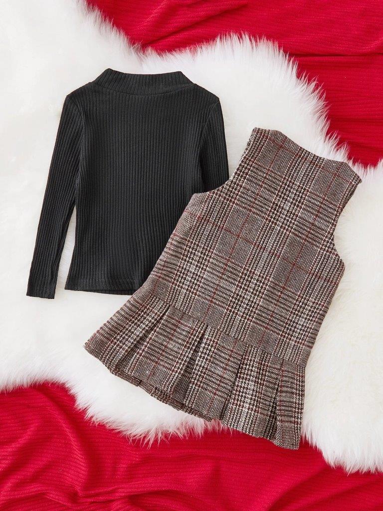 Baby Plaid Dress And Tee Set