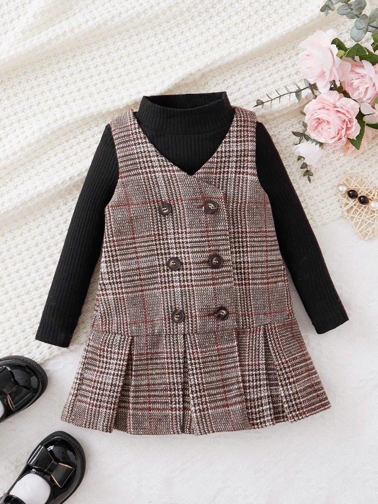 Baby Plaid Dress And Tee Set