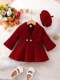 Baby Double Button Coat Dress With Hat