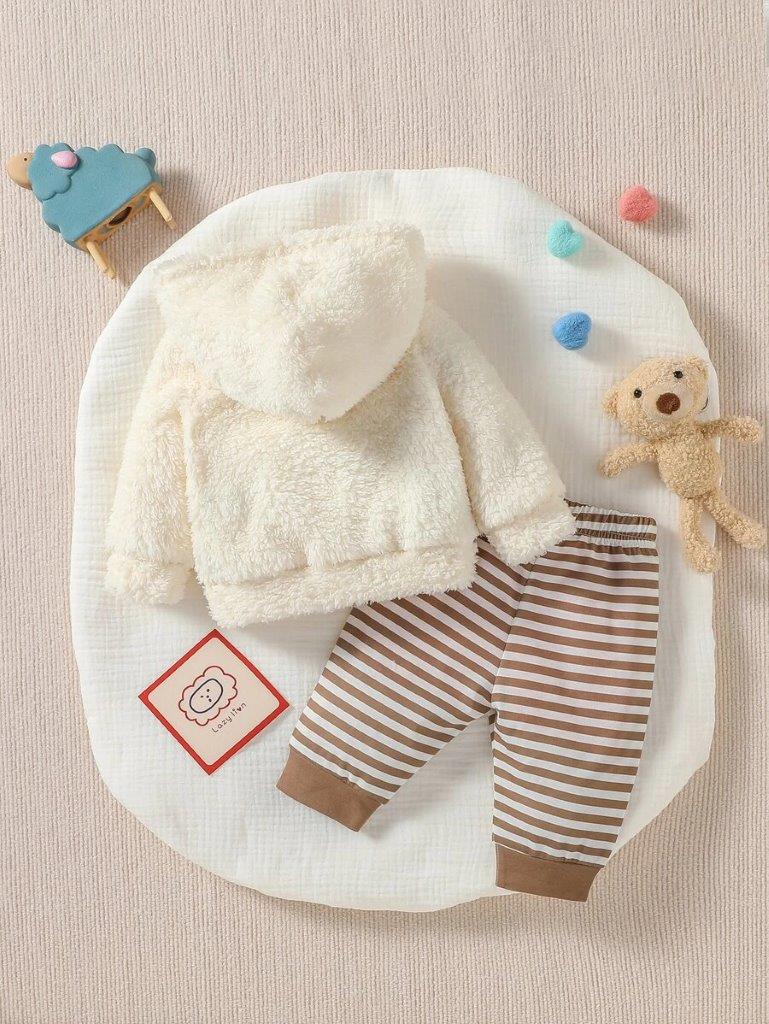 Baby Cartoon Flannel Hoodie And Pants Set