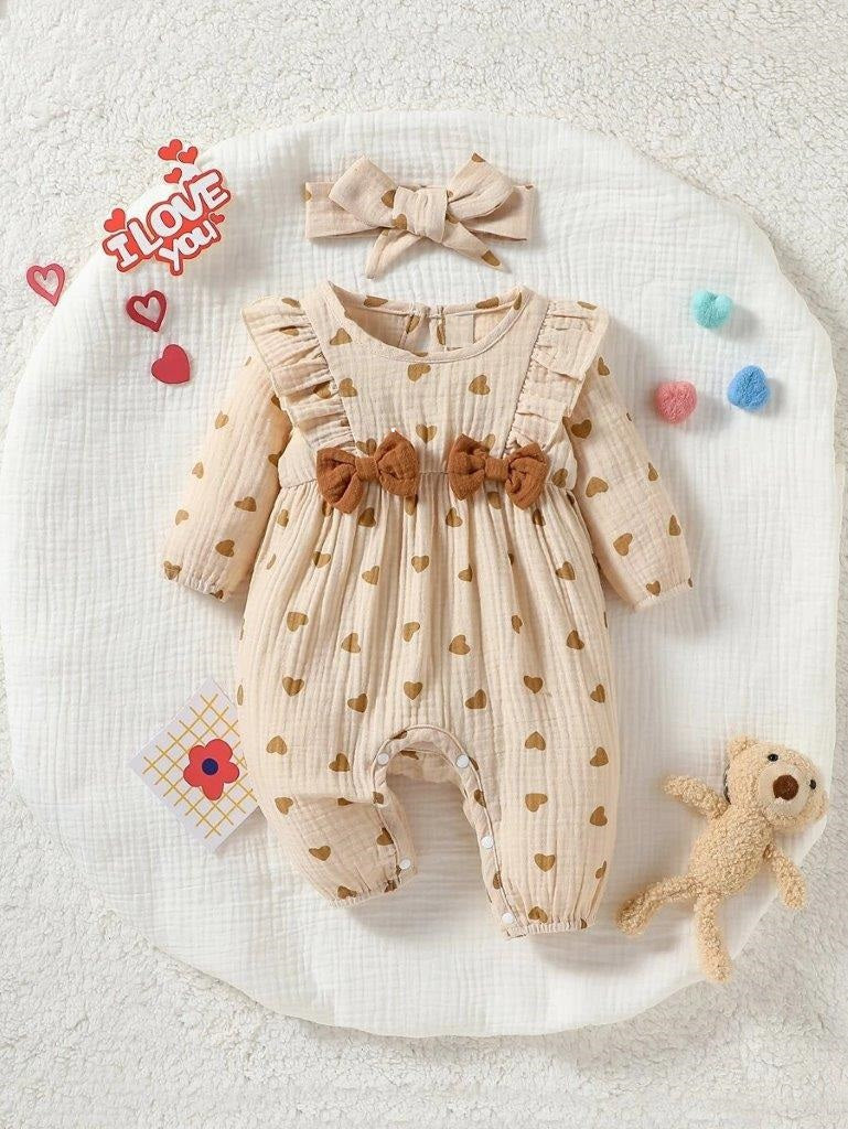 Baby Double Bow Heart Romper Set