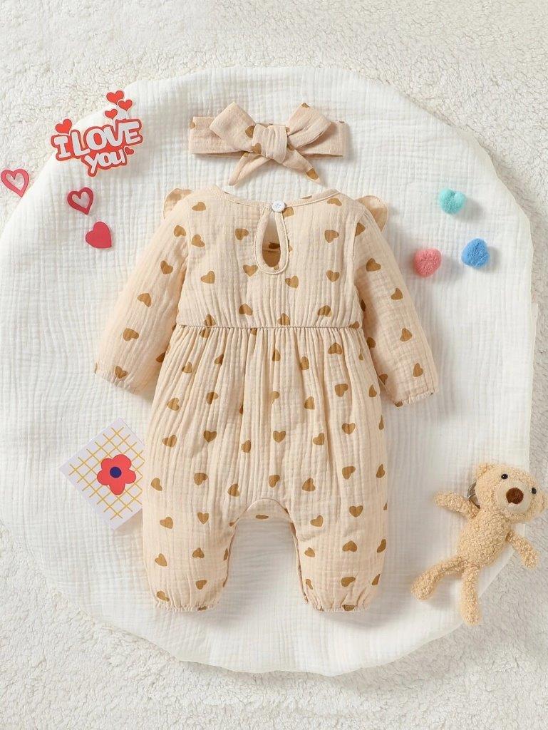 Baby Double Bow Heart Romper Set