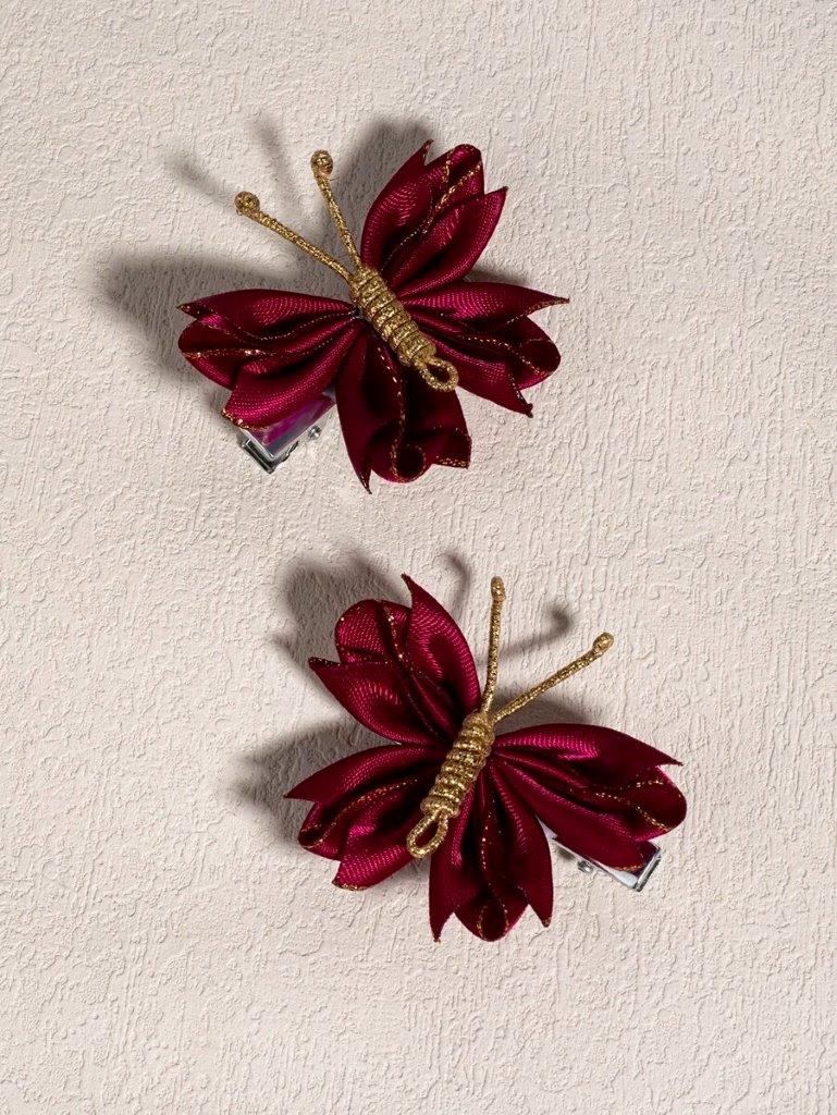 2 Piece Burgundy Butterfly Hair Clips