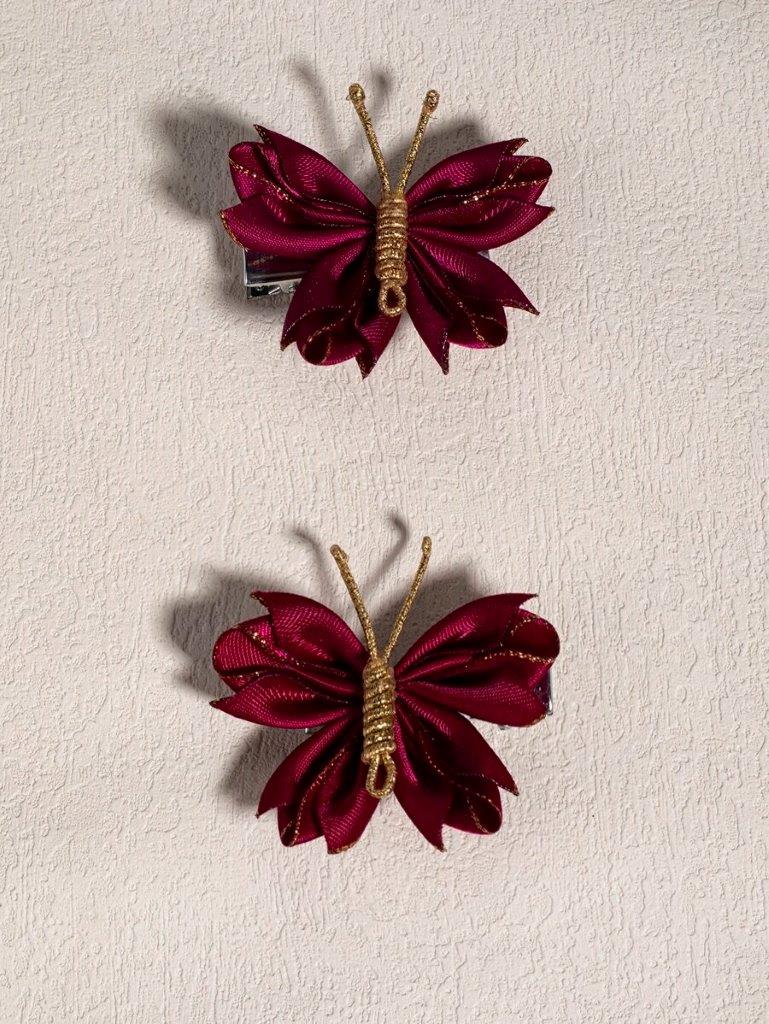 2 Piece Burgundy Butterfly Hair Clips