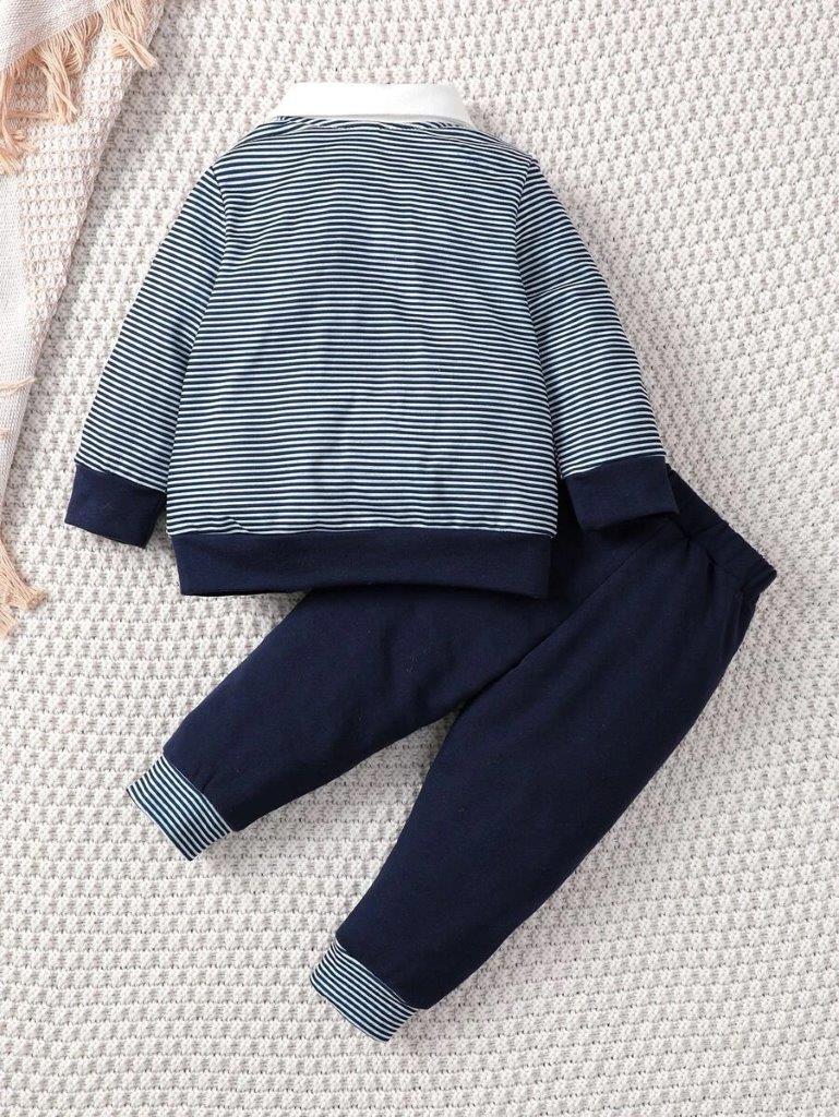 Baby Stripe Bow Tie Pullover And Pants Set