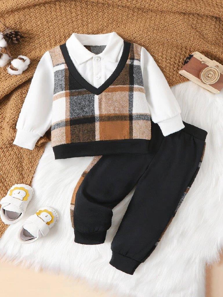 Baby 2 in 1 Plaid Sweatshirt And Pants Set