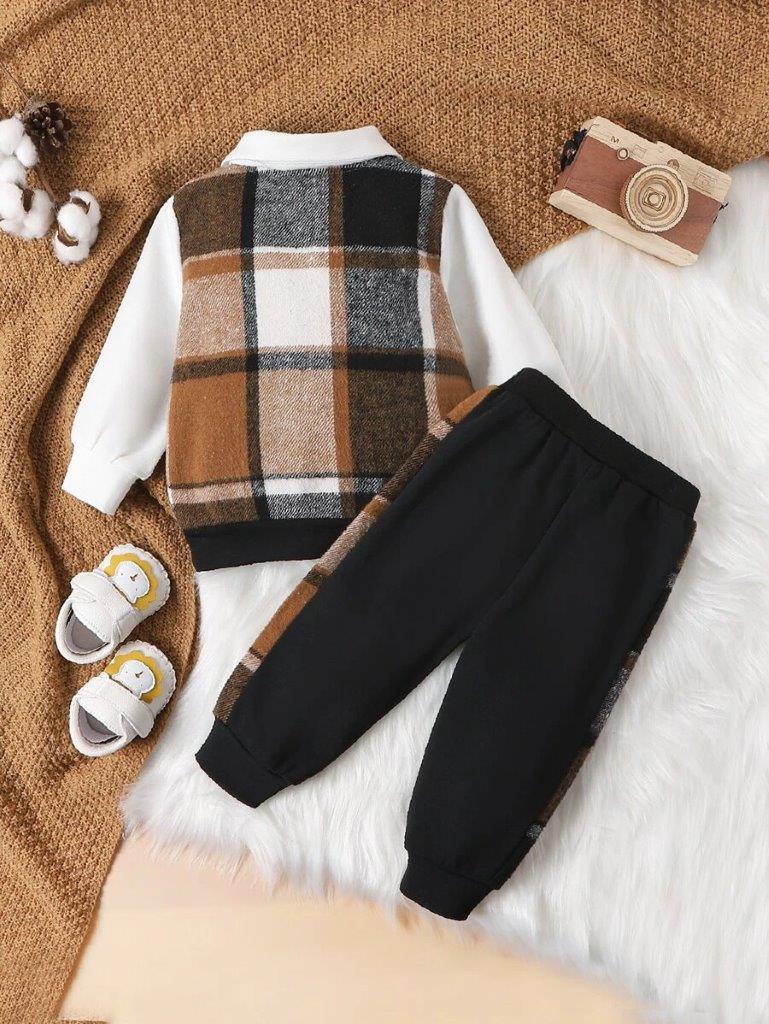 Baby 2 in 1 Plaid Sweatshirt And Pants Set