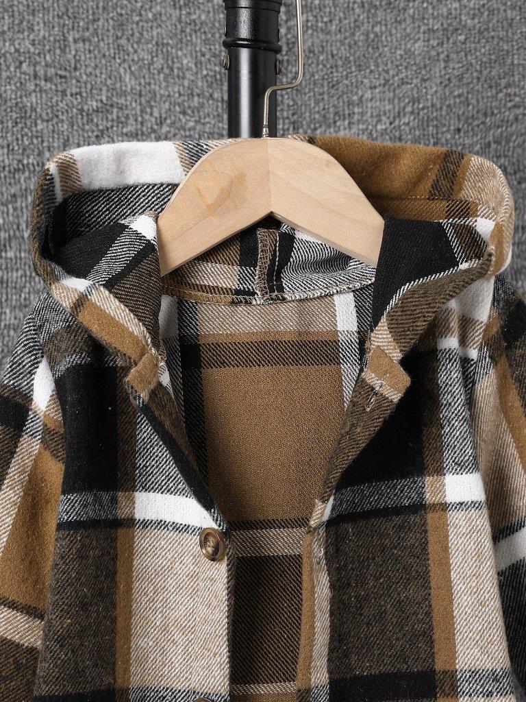 Toddler Boys Check Hooded Coat (Without Tee)