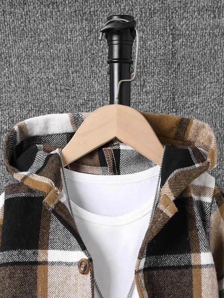Toddler Boys Check Hooded Coat (Without Tee)