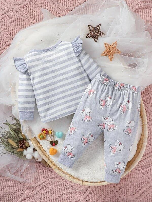Baby Cartoon Ruffle Trim 2 Piece Set