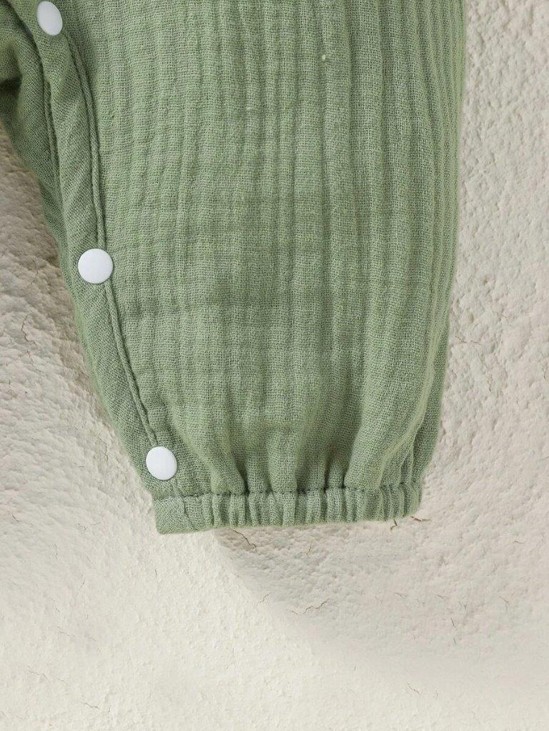 Baby Button Ruffle Trim Romper Green