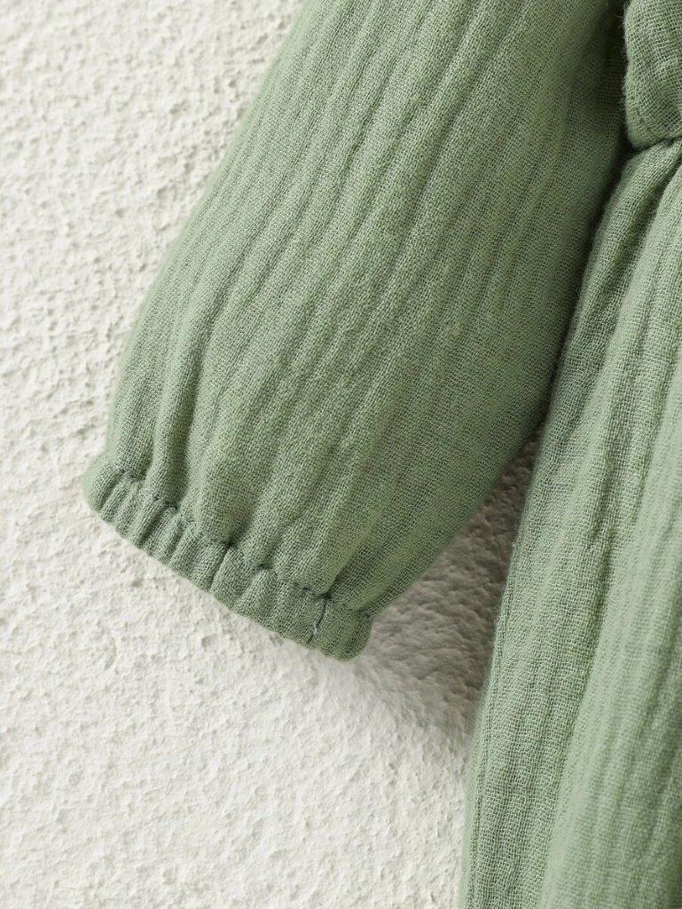 Baby Button Ruffle Trim Romper Green